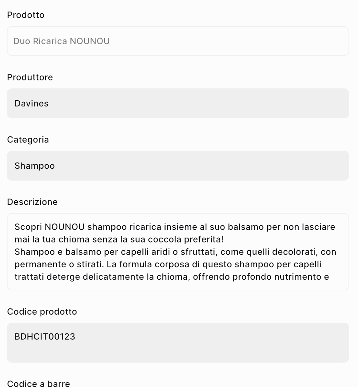 Gestione prodotti